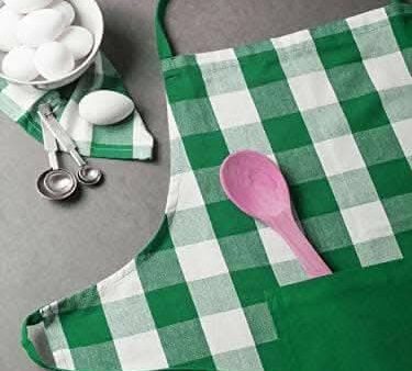 Lushomes Green Checkered Kitchen Apron for Men and Women (Size: 70x80cms) Discount