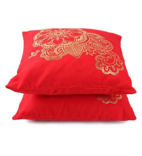 Lushomes 16x16 Inch Red Foil Printed Sofa Cushion Covers (Set of 2) For Cheap