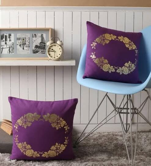 Lushomes 16x16 Inch Violet Foil Printed Cushion Covers (Set of 2) on Sale