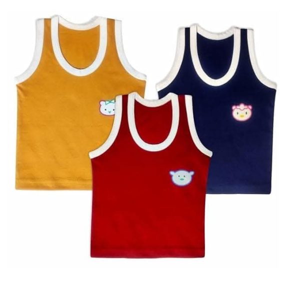 |Kids and BEBS| Cotton Vests Baniyan Inner Wear-Regular Fit, Sleeveless, Printed Sandos for Girls, Boys and Kids(0 month- 3months) (Red, Blue, Yellow - White) Sale