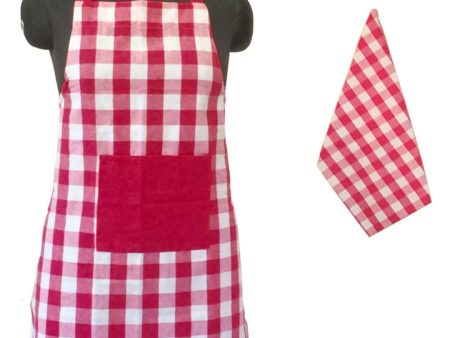 Lushomes Lilac Checkered Kitchen Apron Set for Men and Women (2 Pc, 40x60 cm Towel, 60x80 cm) Fashion