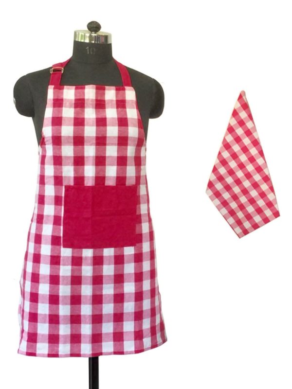 Lushomes Lilac Checkered Kitchen Apron Set for Men and Women (2 Pc, 40x60 cm Towel, 60x80 cm) Fashion