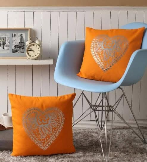 Lushomes 16x16 Inch Orange Foil Printed Cushion Covers (Set of 2) Hot on Sale