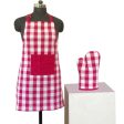 Lushomes Lilac Checks Kitchen Cooking Apron Set for Women (2 Pc Set, Oven Glove 17 x 32 cm, Apron 60 x 80cms) on Sale