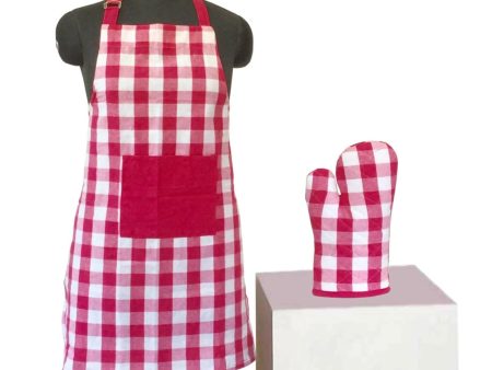 Lushomes Lilac Checks Kitchen Cooking Apron Set for Women (2 Pc Set, Oven Glove 17 x 32 cm, Apron 60 x 80cms) on Sale