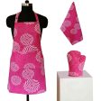 Lushomes Fushia Cotton Printed Kitchen Co-Ordinate Set, apron for kitchen, kitchen apron for women, cooking aprons for women, kitchen dress for women (Pack of 3 pcs) on Sale