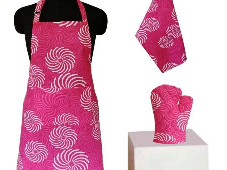 Lushomes Fushia Cotton Printed Kitchen Co-Ordinate Set, apron for kitchen, kitchen apron for women, cooking aprons for women, kitchen dress for women (Pack of 3 pcs) on Sale