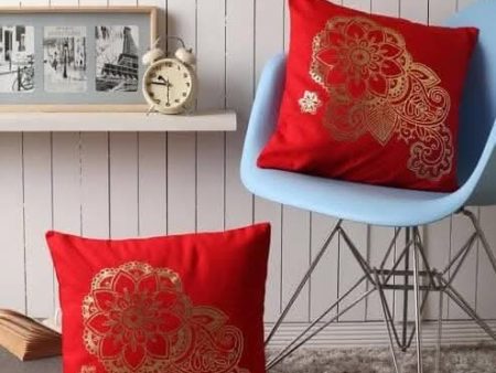 Lushomes 16x16 Inch Red Foil Printed Sofa Cushion Covers (Set of 2) For Cheap