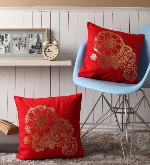 Lushomes 16x16 Inch Red Foil Printed Sofa Cushion Covers (Set of 2) For Cheap