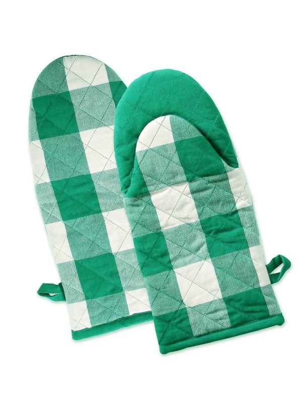 Lushomes oven gloves heat proof, Buffalo Checks microwave gloves Frog Style, oven accessories, microwave hand gloves (Pack of 2, 6 x 13 Inches) (Green) For Sale