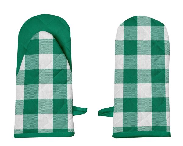 Lushomes oven gloves heat proof, Buffalo Checks microwave gloves Frog Style, oven accessories, microwave hand gloves (Pack of 2, 6 x 13 Inches) (Green) For Sale