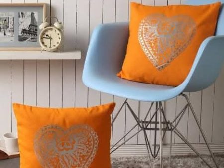 Lushomes 16x16 Inch Orange Foil Printed Cushion Covers (Set of 2) Online Sale