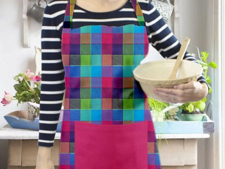 Lushomes Multi Checks Kitchen Apron for Men and Women with Adjustable Buckle and Solid Pocket (Size: 60x80cms) on Sale