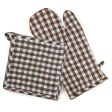 Lushomes oven gloves pot holder Combo, Brown Small Checks microwave gloves & pot holder for kitchen, oven mitts Discount