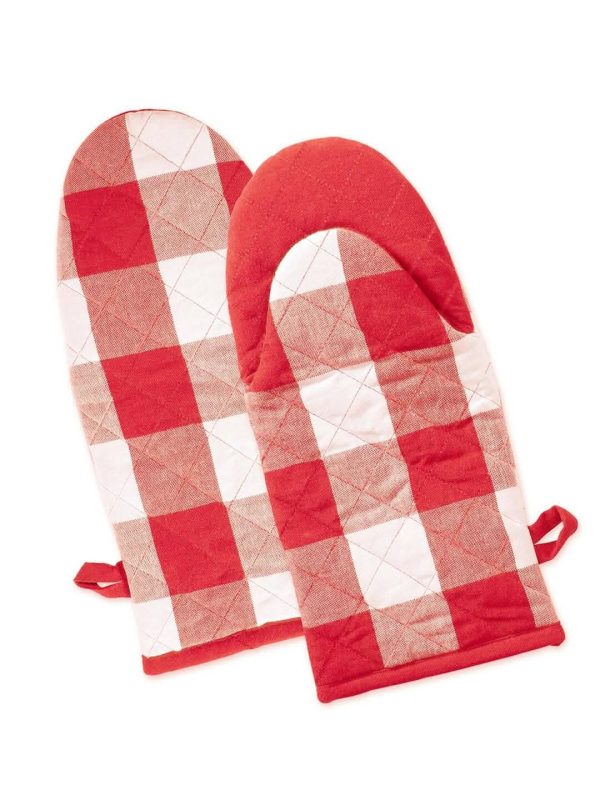 Lushomes oven gloves heat proof, Buffalo Checks microwave gloves Frog Style, oven accessories, microwave hand gloves (Pack of 2, 6 x 13 Inches) (Red White) Fashion