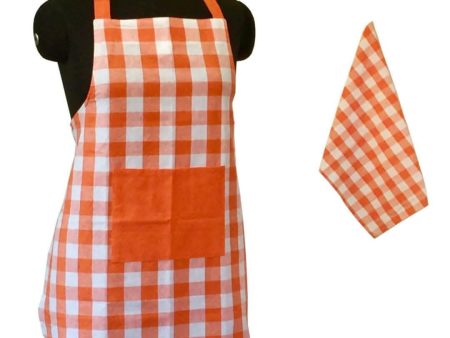 Lushomes Orange and Red Checks Apron Set (2-Piece, Includes 40x60 cm Towel & 60x80 cm) Sale