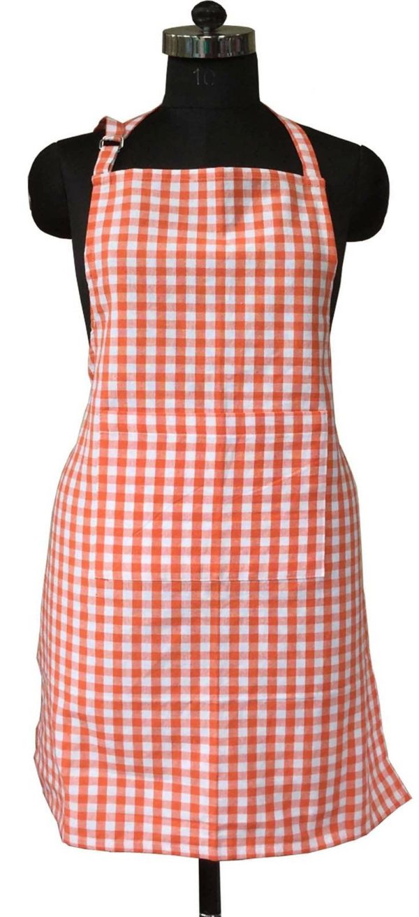 Lushomes Orange Checkered Kitchen Apron for Men and Women with Adjustable Buckle (Size: 64x81cms) Online Hot Sale