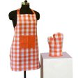 Lushomes Orange Checks Kitchen Apron Set for Women: 2-Piece, Includes 17x32 cm Oven Glove & 60x80 cm Apron Hot on Sale